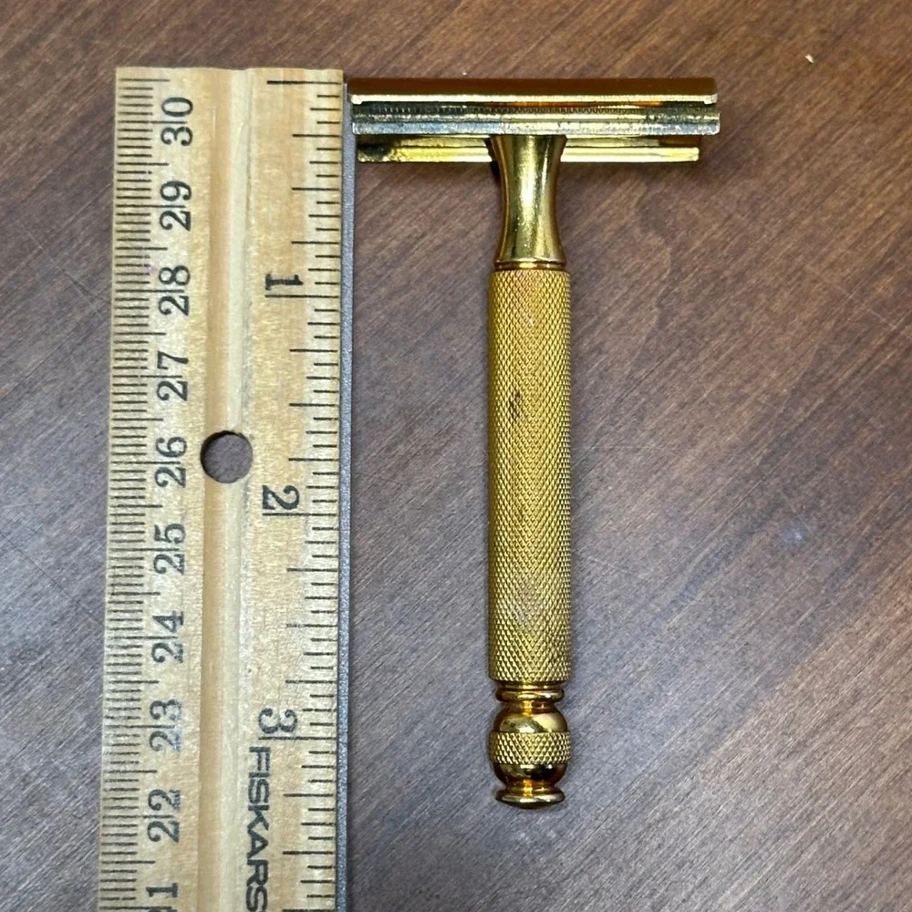 Vintage‎ Gillette Tech Safety Razor Gold Tone 3 Piece Made in USA